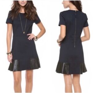 Club Monaco Elegant navy blue  Dress with Leather Accents Sz: 0